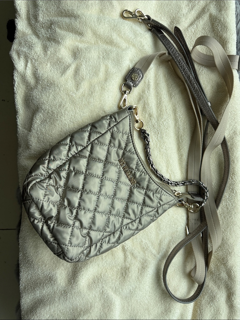 MZ Wallace Quilted Crossbody Bag in Light Gold Taupe color - Picture 2 of 6
